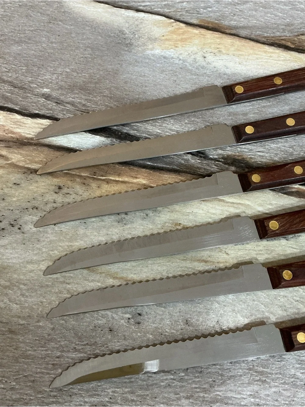 Vintage Washington Forge Town & Country Steak Knives 6pc MCM Fleetwood Handles